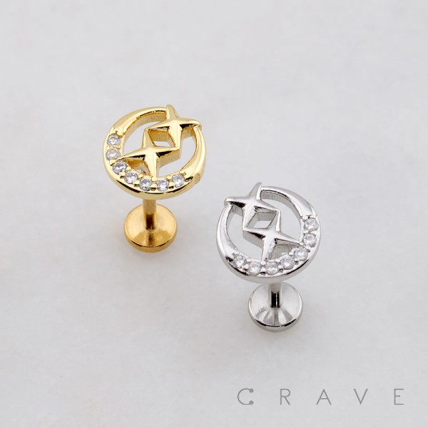 STARBURST CENTER CRESCENT MOON THREADLESS (PUSH IN) 316L SURGICAL STEEL LABRET SET